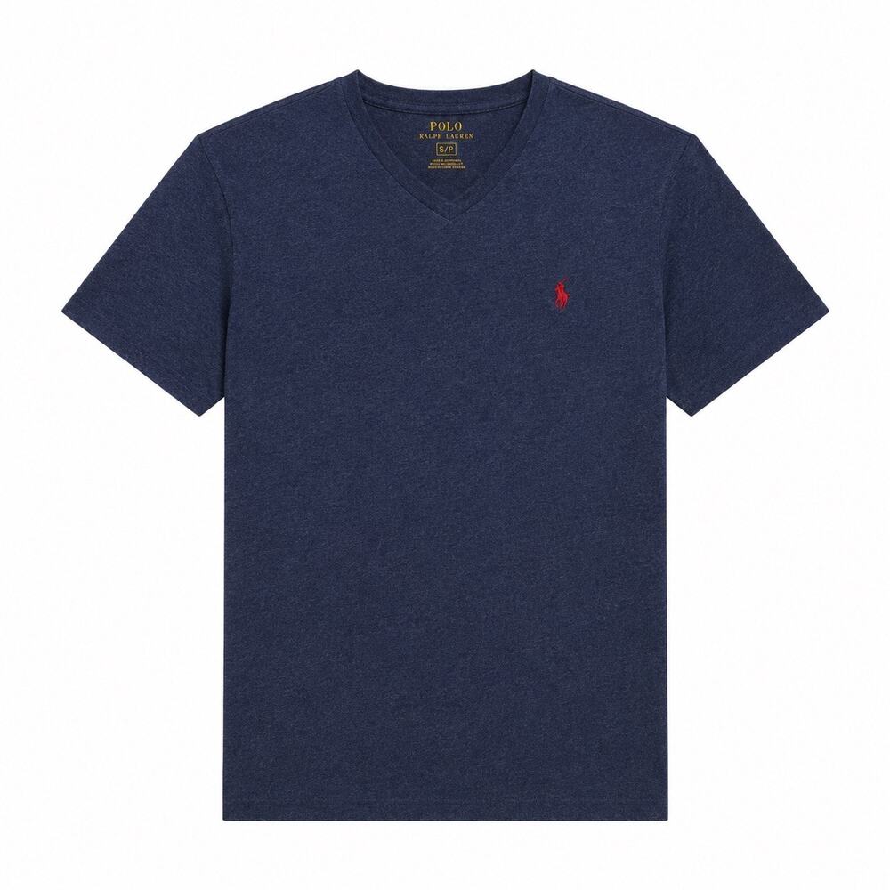 Polo Ralph Lauren cotton V- Neck Tee. Vintage navy wash with red logo. Women S